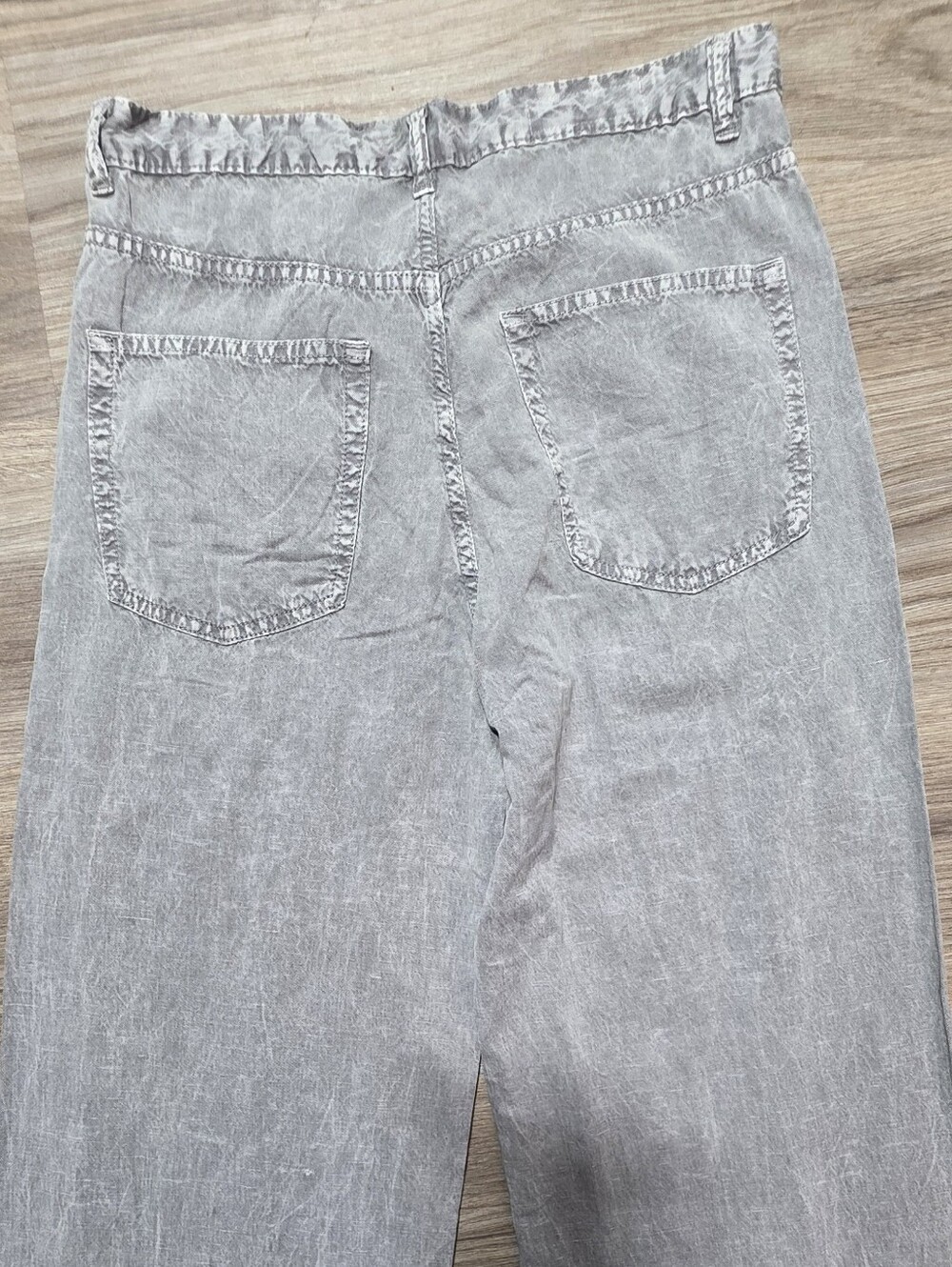 ZARA Lyocell Flowy Wide-Leg DENIM EFECT Lightweight Summer Pants in Light Gray - Picture 14 of 15